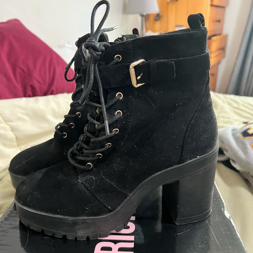 Black Lace-Up Ankle Boots